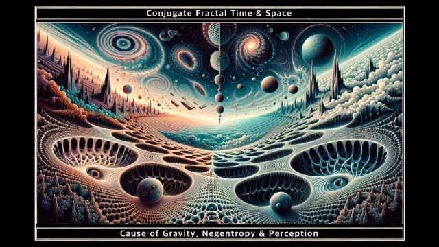 Conjugate Fractal Time & Space - Cause of Gravity, Negentropy & Perception