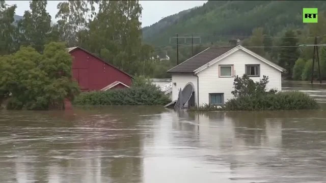 Dam Partially Bursts Following Heavy Rain In Norway