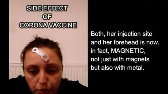 Woman discovers her forehead is magnetic and sticks to metal after taking Corona Vax !