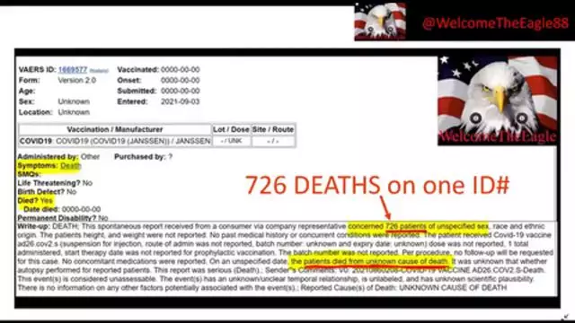 VAERS BOMBSHELL! They just bundled 726 DEATHS all into one ID#!!!!!!!