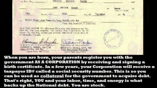 YOUR BIRTH CERTIFICATE MAKES YOU STOCK OF THE CORPORATION